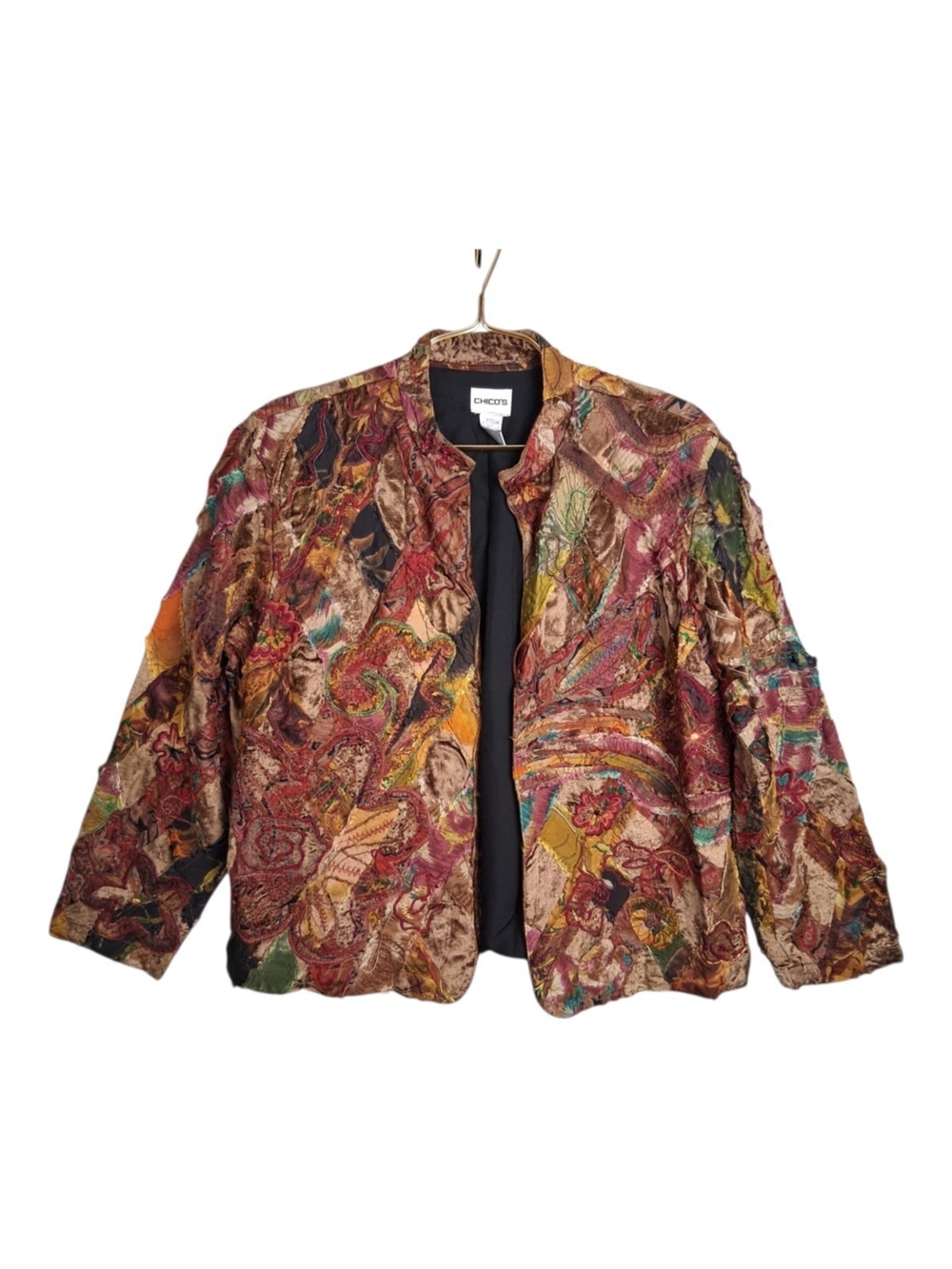 VTG Chico's Design "Art to Wear" Patchwork Embroidered Jacket Size 2 US Large 12